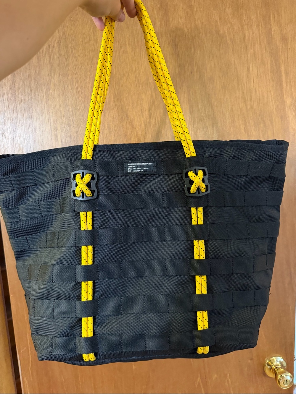 Nike Sportswear AF-1 Black Utility Tote Bag with Yellow Rope Handles